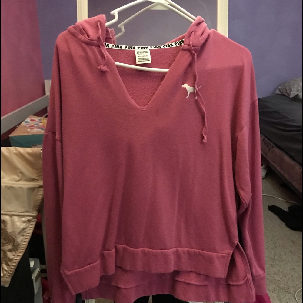Pink long sleeve hooded shirt